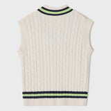 ライトグリーンCパッチvネックニットベストユニセックス / Light Green C Patch V-neck Ivory Knitwear Vest