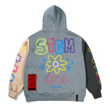 フラワーオーバーサイズパーカー / FLOWER OVERSIZED HEAVY SWEAT HOODIE BLUE GREY / PURPLE