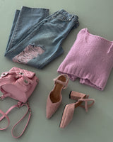 Pink Damage Wide Jeans