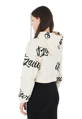 [IHD005-14] SCRIPT PATTERN CROP HOODIE - IVORY