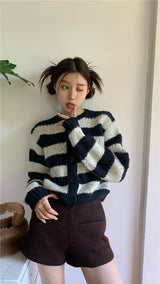 ストライプウールニットカーディガン/striped wool knit cardigan