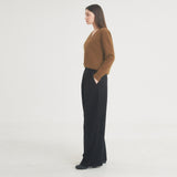 ツータックボタンワイドウールパンツ / Two-Tuck Button Wide Wool Pants (Black)