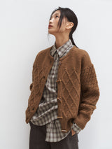 PIE WOOL CARDIGAN [ CINAMON ]