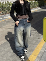 ビンテージワイドフェーディングデニムパンツ / vintage medium-blue wide fading denim pants