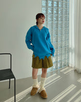ダメージハーフジップアップフード/Damage Half Zip-Up Hood (3color)
