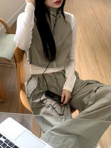 Tabe shirring jogger nylon pants set-up