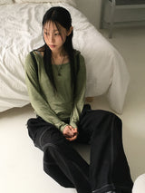 Elt ボカシシャーリングストラップスリムフードTシャツ