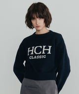 HCH クラシックセミクロップラムウールニット　ネイビー