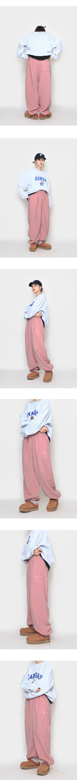 フリースエンブロイダリーストリングパンツ / fleece embroidered string pants
