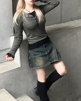 ビンテージレイヤードアンバランスカーゴデニムパンツスカート