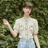 レースステッチパフブラウス/[LINE] Lace Stitch Puff Blouse