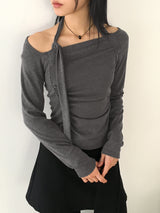 ペンネ 起毛ストラップシャーリングスクエアネックTシャツ