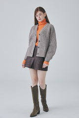 ビーガンレザースティッチミニスカート / Vegan Leather Stitch Mini Skirt [Brown]