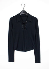 コルセットクロップカラーTシャツ/Corset Crop Collar T-shirt (3color)