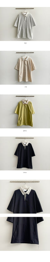 カンガルーポケットヘムスタイルワンカラーカラー半袖Tシャツ