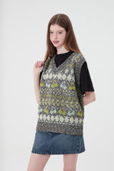 チェリーパターンニットベスト/ CHERRY PATTERN KNIT VEST [BLACK]