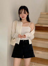 薄手フィットカットカプリスリットデニムパンツ(2color)