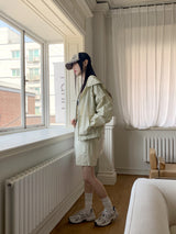 [2SET]バトルナイロンフードジップアップショーツパンツスウェットセット / [2 SET] Batol Nylon Hood Zip-Up Shorts Pants Sweat Set