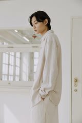 リネンパッチシャツ / unisex linen patch shirts natural