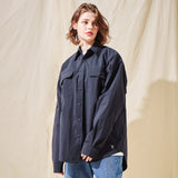 VZロゴビックオーバーフィットナイロンワークシャツネイビー/VZ Logo Big Over Fit Nylon Work Shirt Navy (6683367014518)