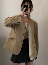[Tie set] Oversized Collarless Jacket Belt Jacket Loose Fit V-Neck Seasonal Switch Spring Outerwear