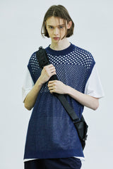 グラデーションパンチングニットベスト/gradation punching knit vest navy