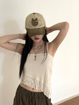 OENバックレスフリンジノースリーブトップ/OEN Backless Fringe Sleeveless Top