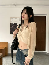 ゼルブホルターストリングパッドネットカーディガンセット / [SET] Zelv Halter String Padded Net Cardigan Set