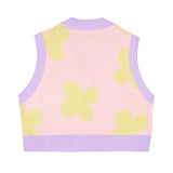 Flower pattern crop knit vest [Pink] (6535248773238)