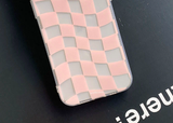 トランスペアレントチェッカーボードピンクフォーンケース / Transparent Checkerboard Pink Phone Case