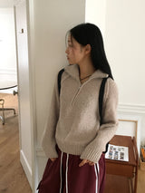 ヘアループテリーカットハーフジップアップニット