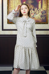 ribbon neck shirring onepiece ivory (6651915698294)