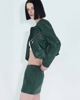 フォーレザーローライズミニスカート / Faux-Leather Low Rise Mini Skirt _ Green