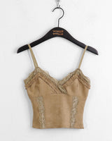 Hoken Vintage Suede Lace Autumn Strap Sleeveless