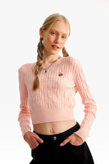 スモールチェリーケーブルクロップニット／SMALL CHERRY CABLE CROP KNIT [SALMON]