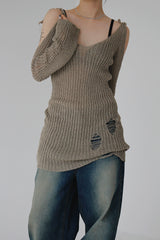 リボンオープンショルダーニット / Ribbon Open Shoulder Knit (4color)