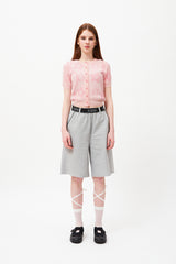 チェリージャカードパターンショートスリーブカーディガン / CHERRY JACQUARD PATTERN SHORT SLEEVE CARDIGAN [PINK]