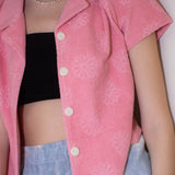 フラワーテリーハーフシャツ / FLOWER TERRY HALF SHIRT_PINK