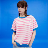 ドルフィンストライプカラーミックスハーフスリーブニット/Dolphin stripe color mix half sleeve knit
