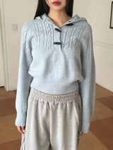 [Wool 15] ハインドツイストトッポッキボタンフードニット