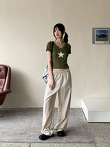 ヒッシャーY2Kスターアイレットフード半袖Tシャツ / Hisher Y2K Star Eyelet Hooded Short Sleeve T-shirt
