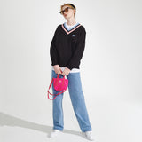 Logo embroidery v-neck Knit [Black] (6610306760822)