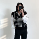 Houndstooth V-Neck Knit Vest