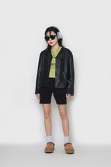 クロップレザーカーディガン / Crop leather cardigan