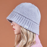 Monogram Label Wool Knit Bucket Hat Gray