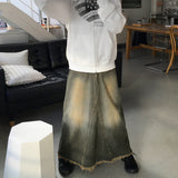 Yat Cat Sand Washed Maxi Denim Long Skirt