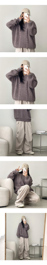 Bicol String Pleated Cargo Wide Pants