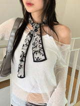 チャニングシースルーフラワーエンブロイダリーブラックビンテージスカーフ