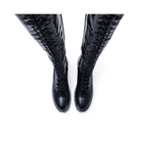 Platform Lace-Up Long Boots(Black)