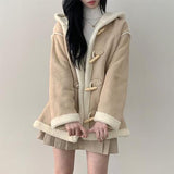 Unexpected loose fit hooded suede jacket tteokbokki coat